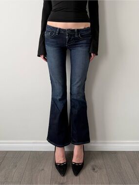 William rast dark wash low rise flared jeans